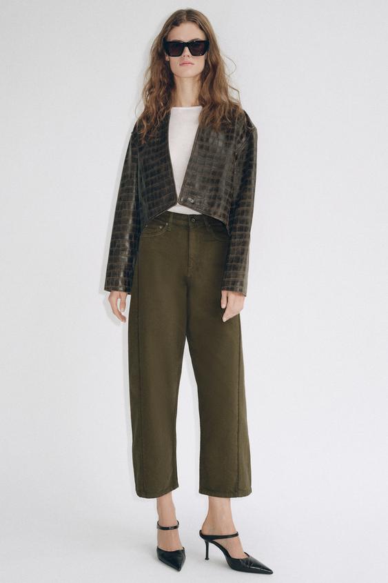 Zara ZW COLLECTION MID-RISE ANKLE RELAXED JEANS - Khaki - Image 0