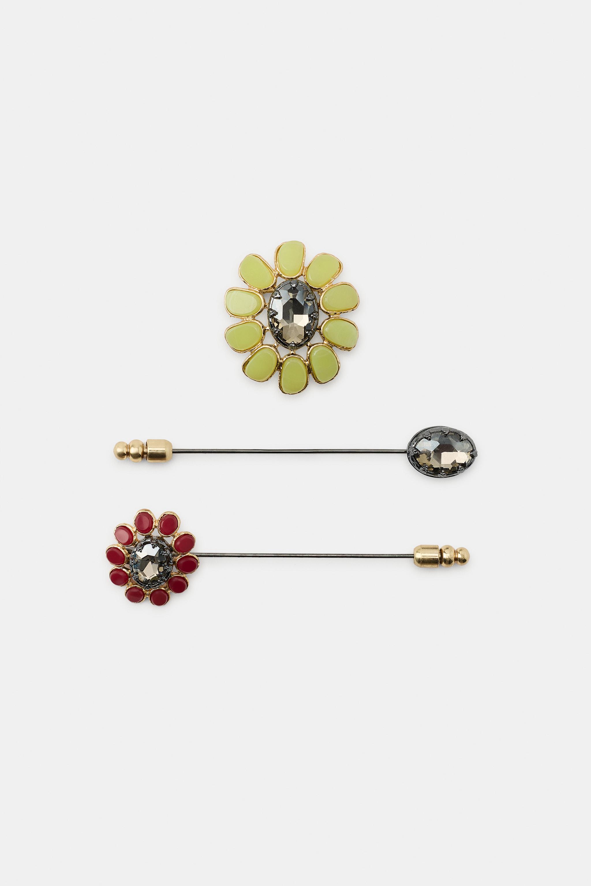 3-PACK OF FLORAL AND JEWEL BROOCHES