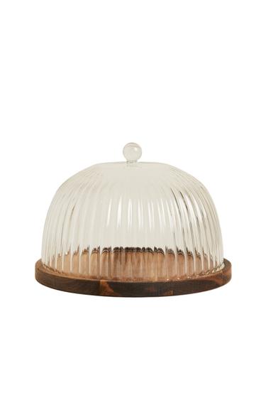 BOROSILICATE AND WOOD CAKE STAND - Transparent by Zara
