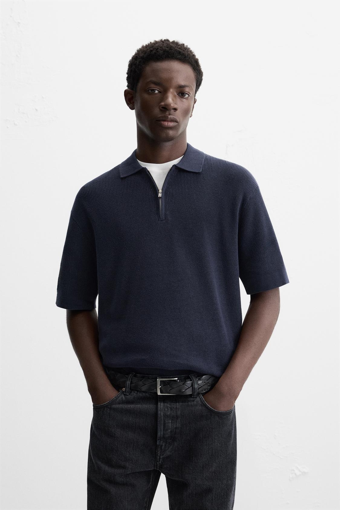 PURL KNIT ZIPPER POLO SHIRT