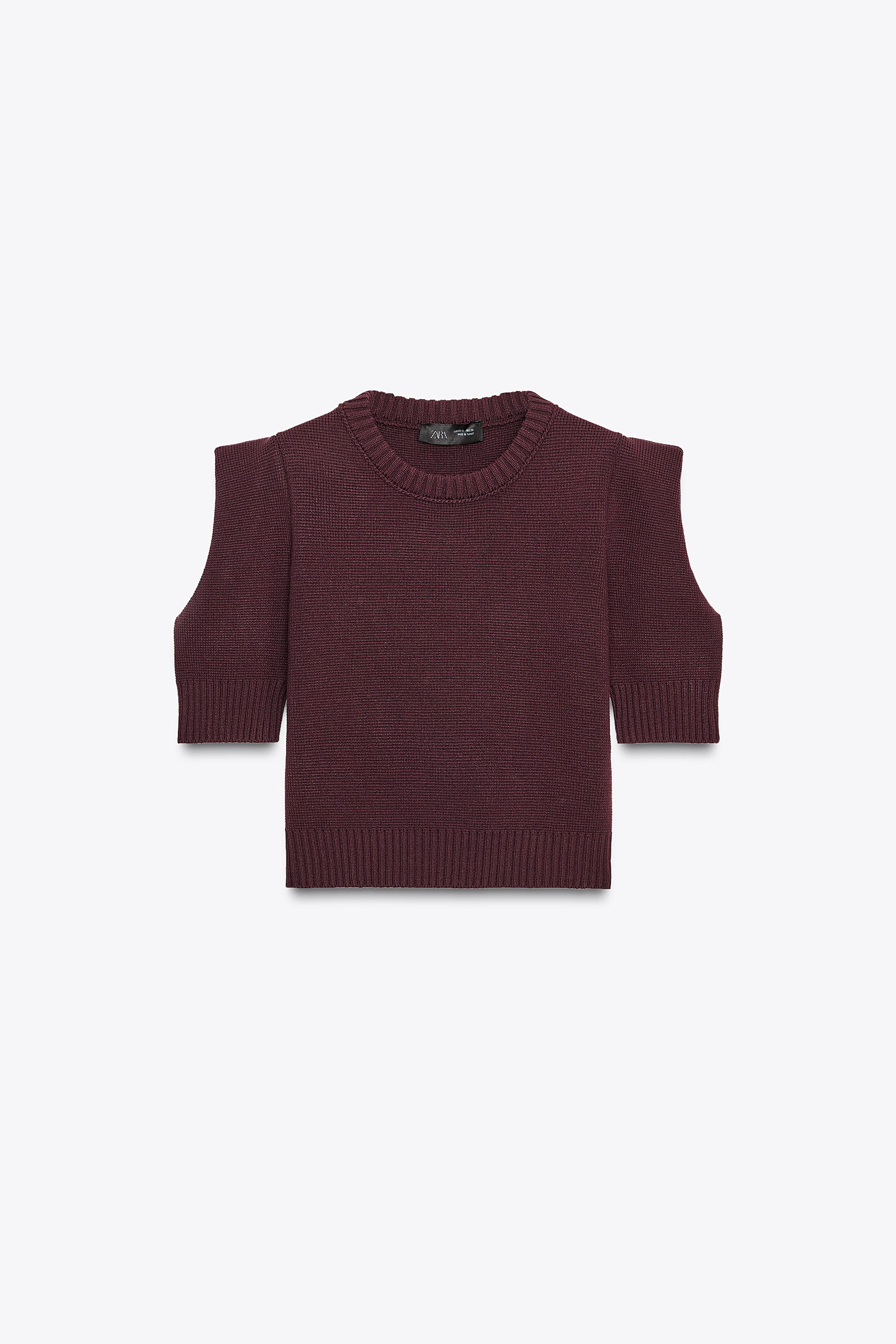 リリー様 half sleeve cropped knit SHORT SLEEVE KNIT TOP - Maroon | ZARA United States