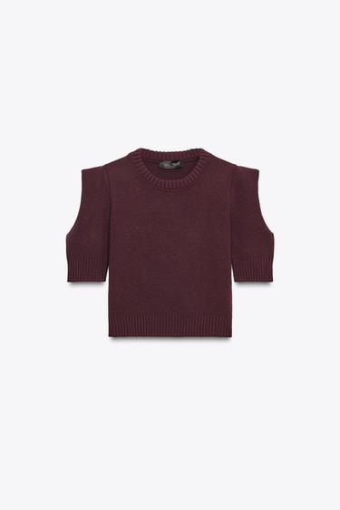 SHORT SLEEVE KNIT TOP - Maroon by Zara - Image 5