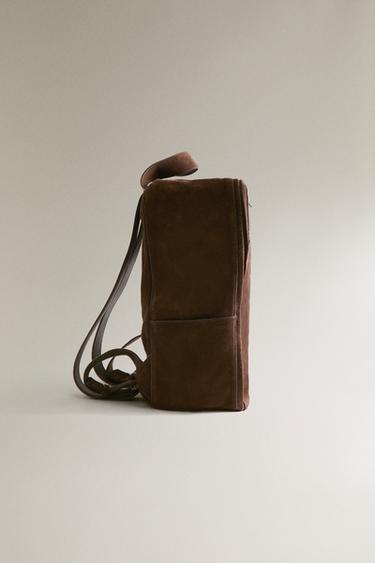 SAC À DOS EN CROÛTE DE CUIR - Marron chocolat de Zara - Image 2