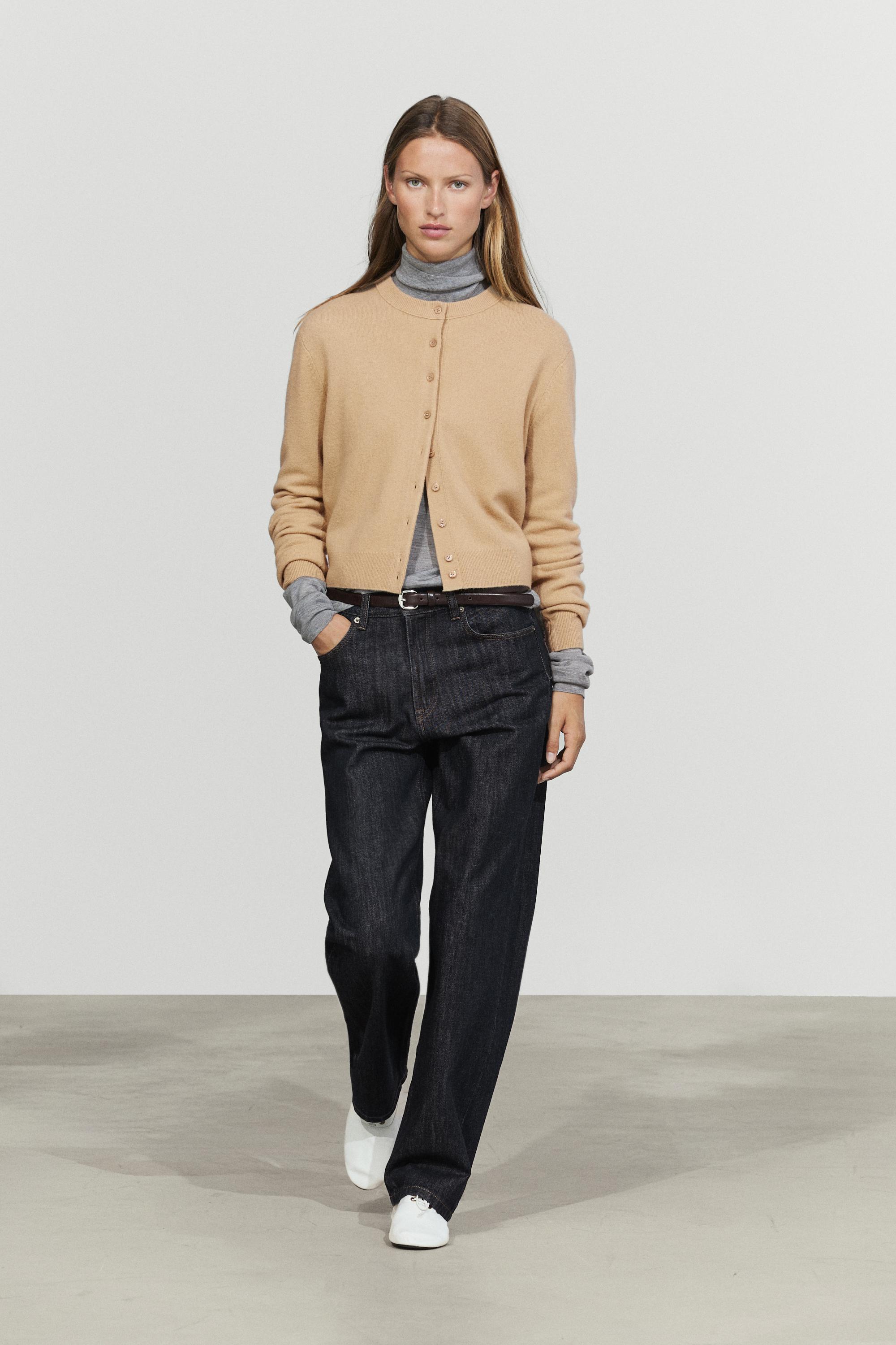 Button-detail knit cardigan — Dark mink
