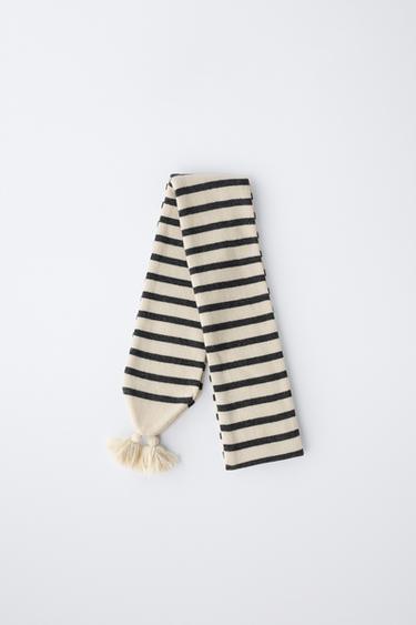 ÉCHARPE EN MAILLE À RAYURES AVEC LAINE - Gris / Beige de Zara