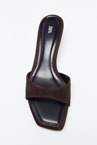 SANDALIA TACÓN ANTE - Marrón Chocolate de Zara