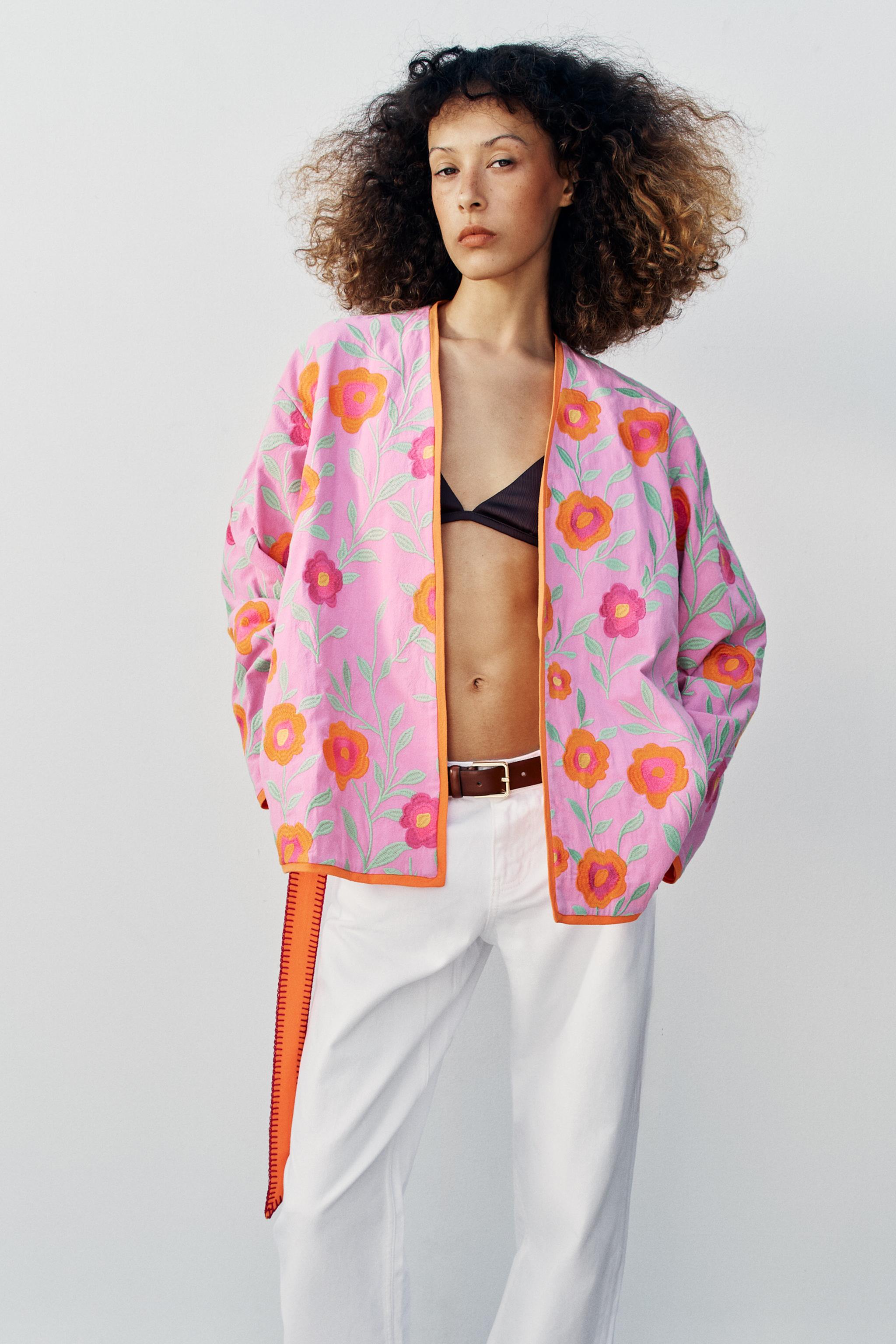 FLORAL EMBROIDERED BELTED KIMONO