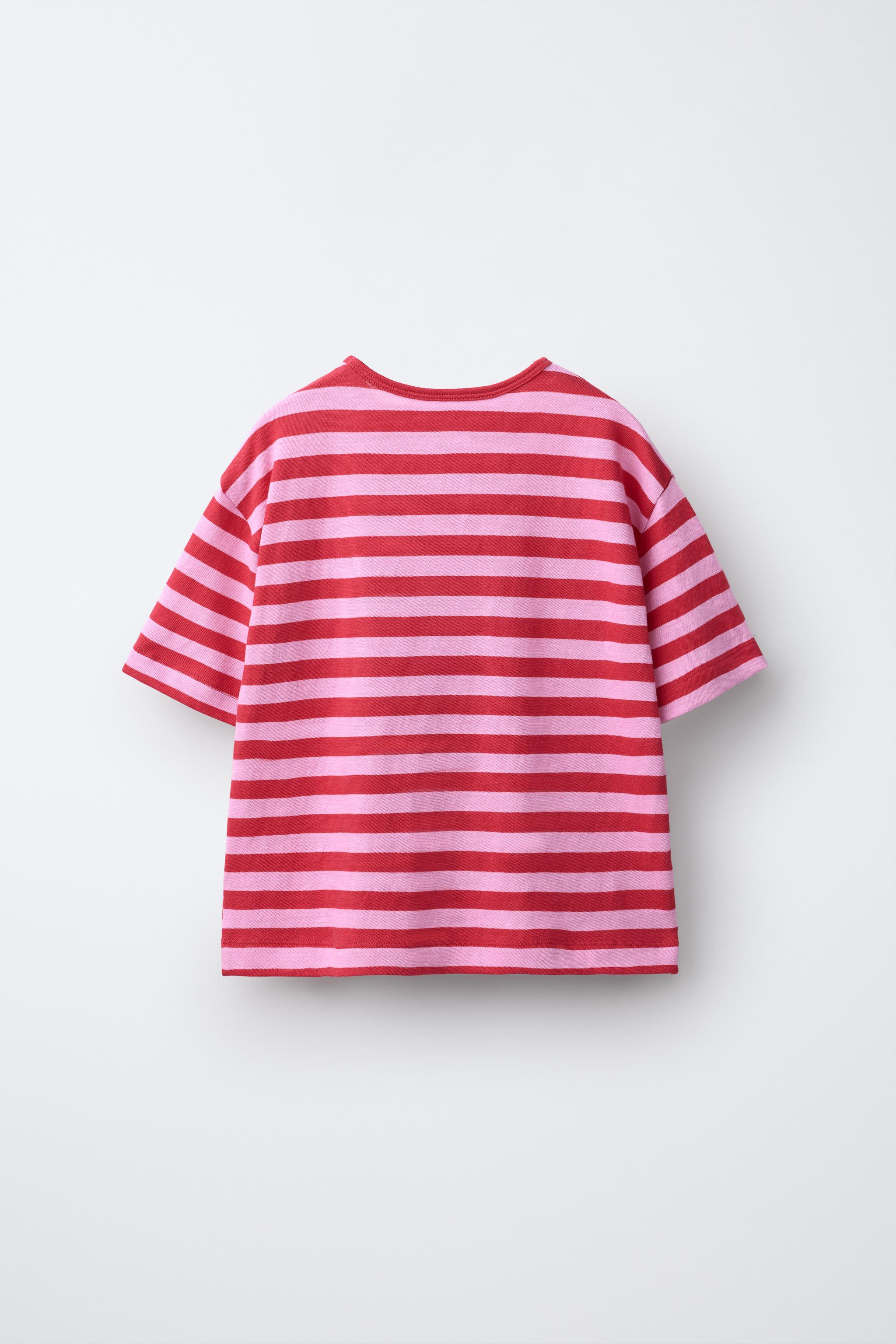 LOOSE FIT STRIPED T-SHIRT — Pink