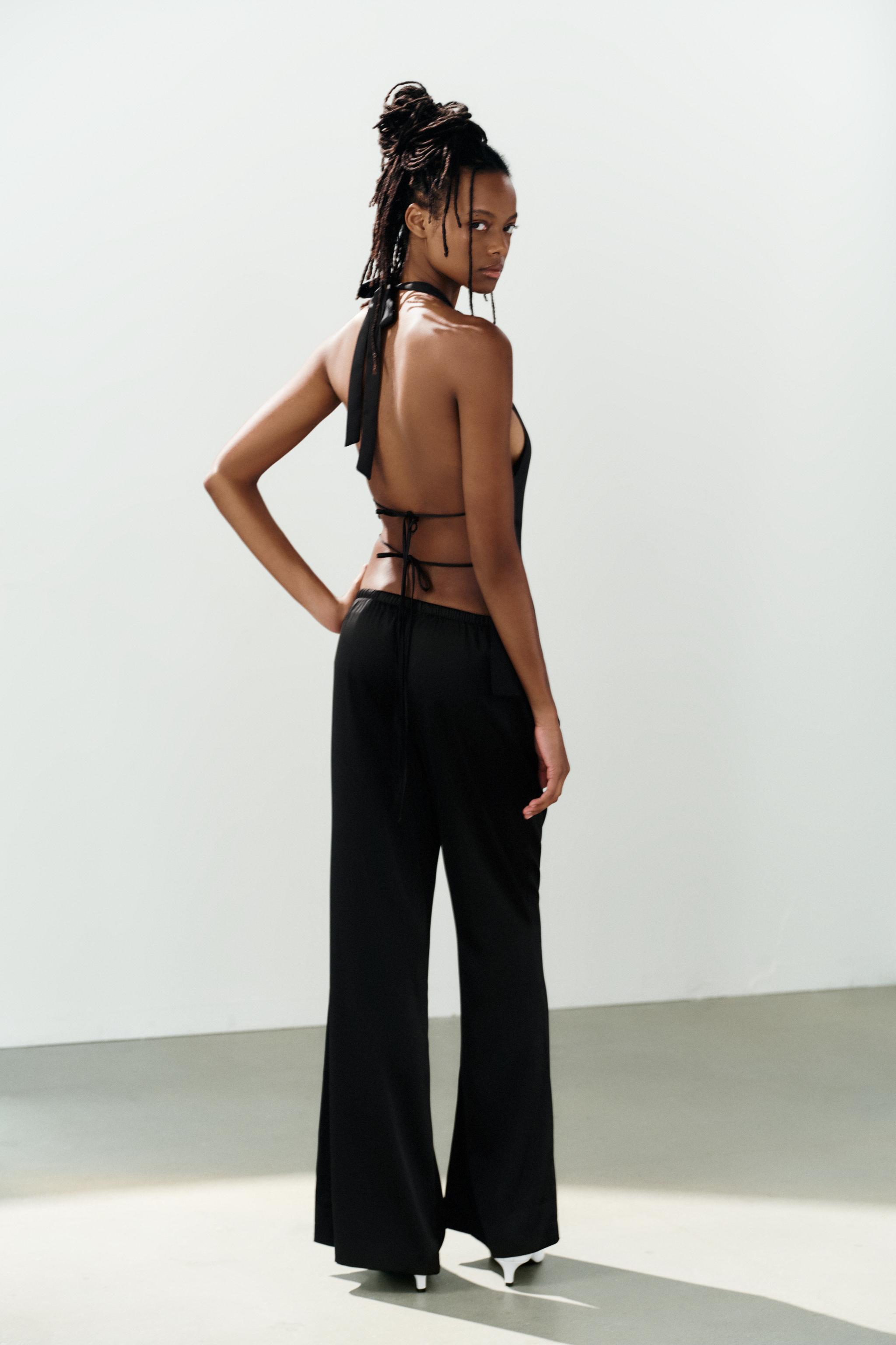Женские брюки Zara ANIMAL PRINT SATIN DRAWSTRING PANTS — фото 4