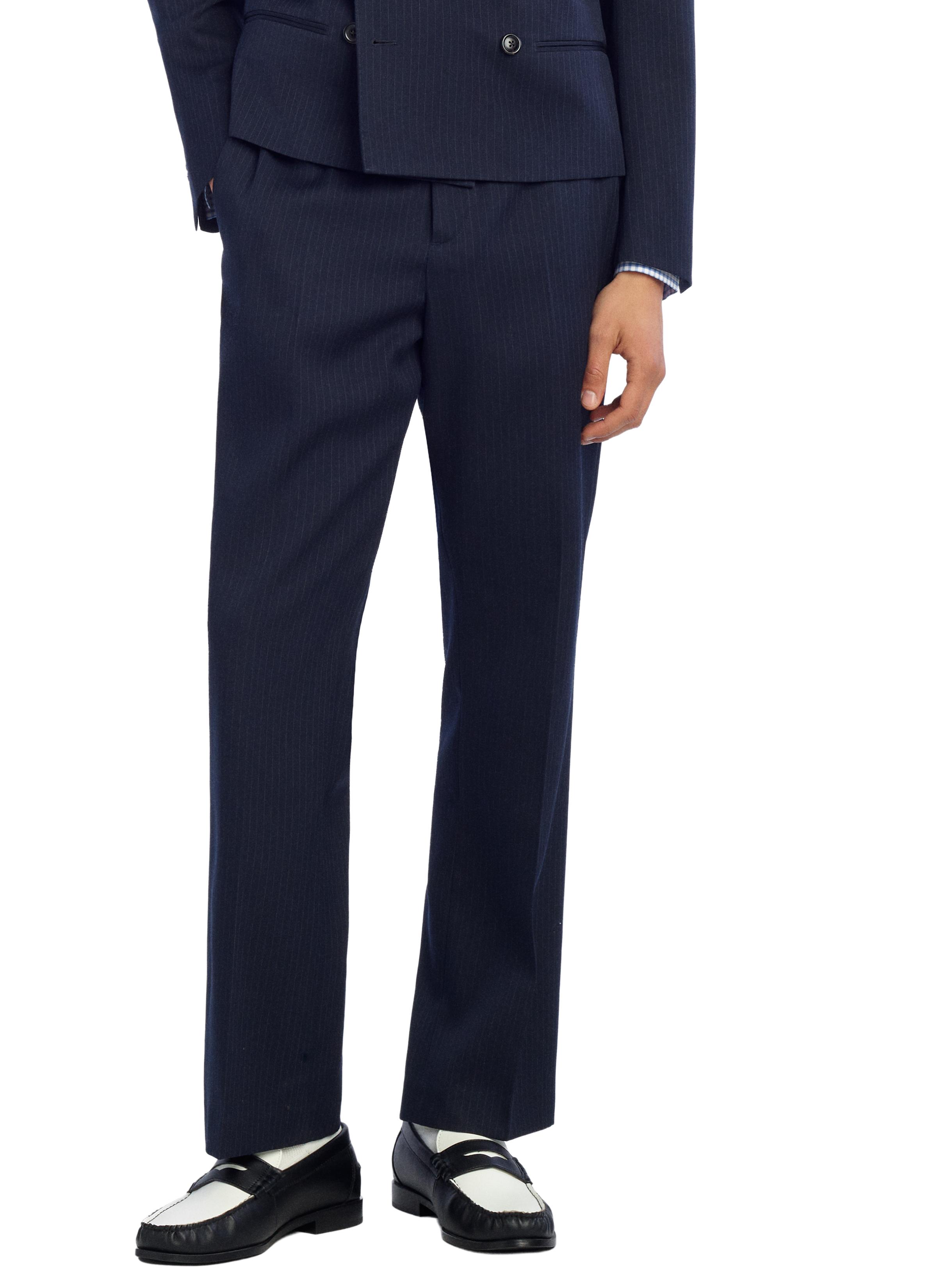 FLARE FIT PINSTRIPE SUIT PANTS — Navy blue