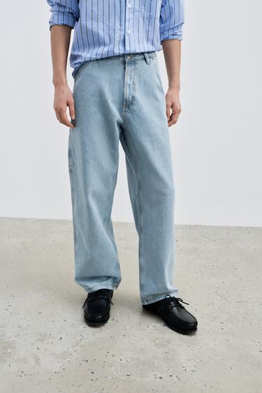 Zara 休閒版工人牛仔褲 - 淡藍色