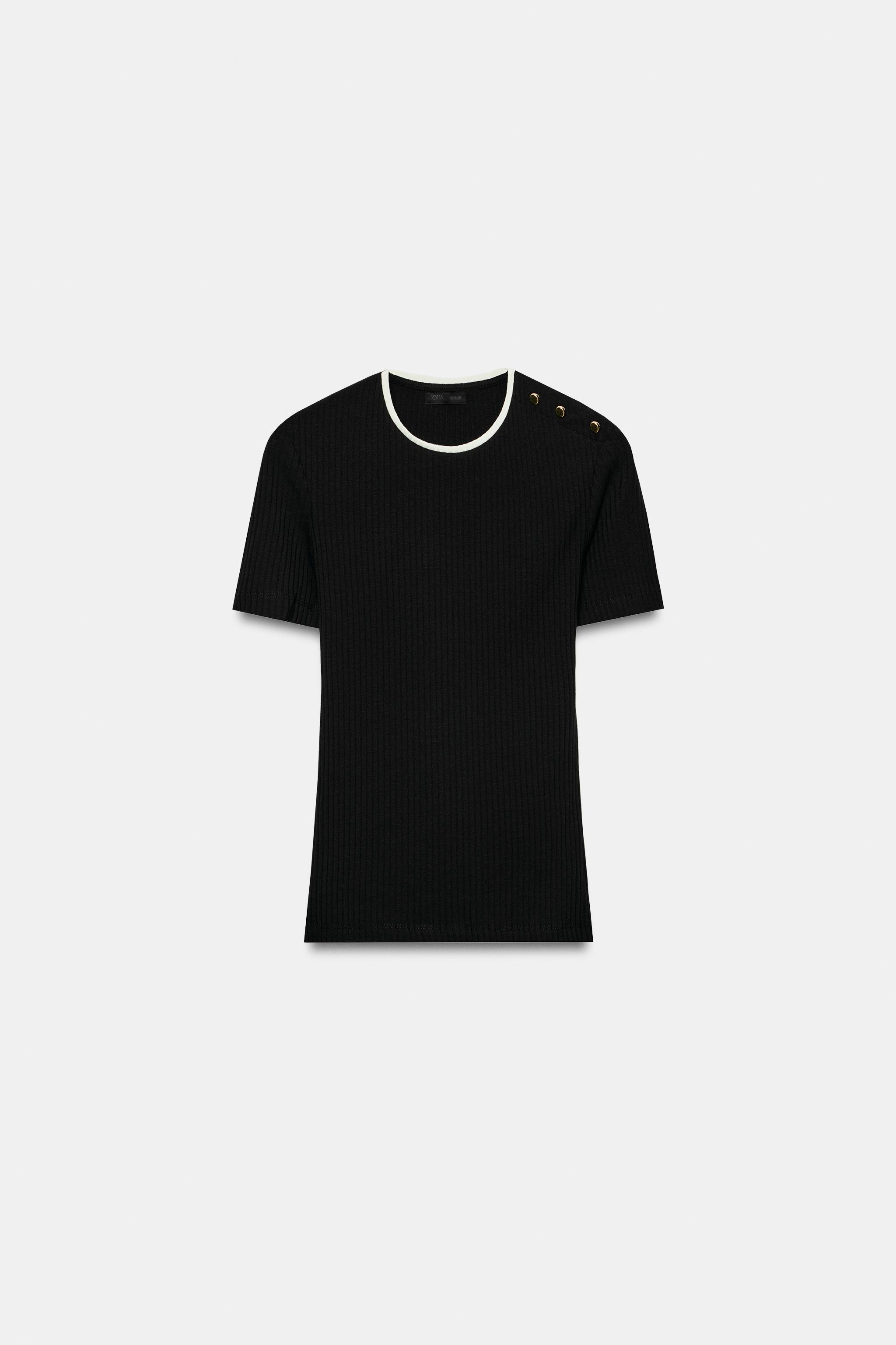 Женские футболки Zara BUTTON TRIM T-SHIRT — фото 6