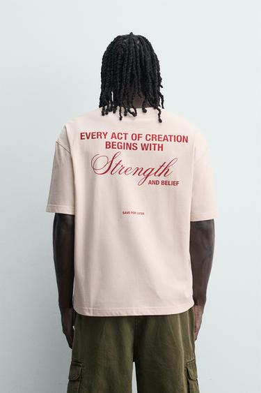 RELAXED FIT SLOGAN T-SHIRT - Pink by Zara - Image 2