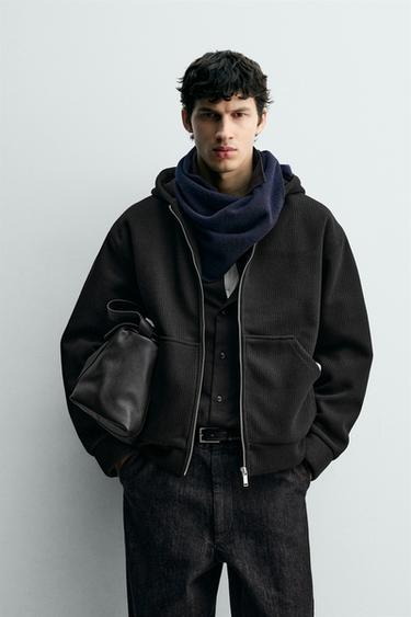 RIB KNIT ZIP-UP HOODIE - Black by Zara
