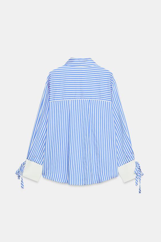 CHEMISE À RAYURES ET LACETS - Bleu / Blanc de Zara - Image 7