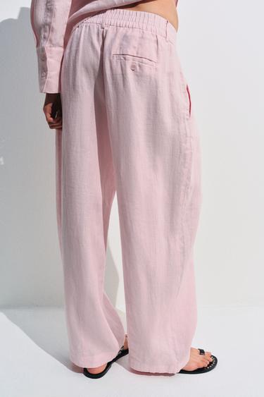 PANTALON À PLIS 100 % LIN ZW COLLECTION - Rose de Zara - Image 2