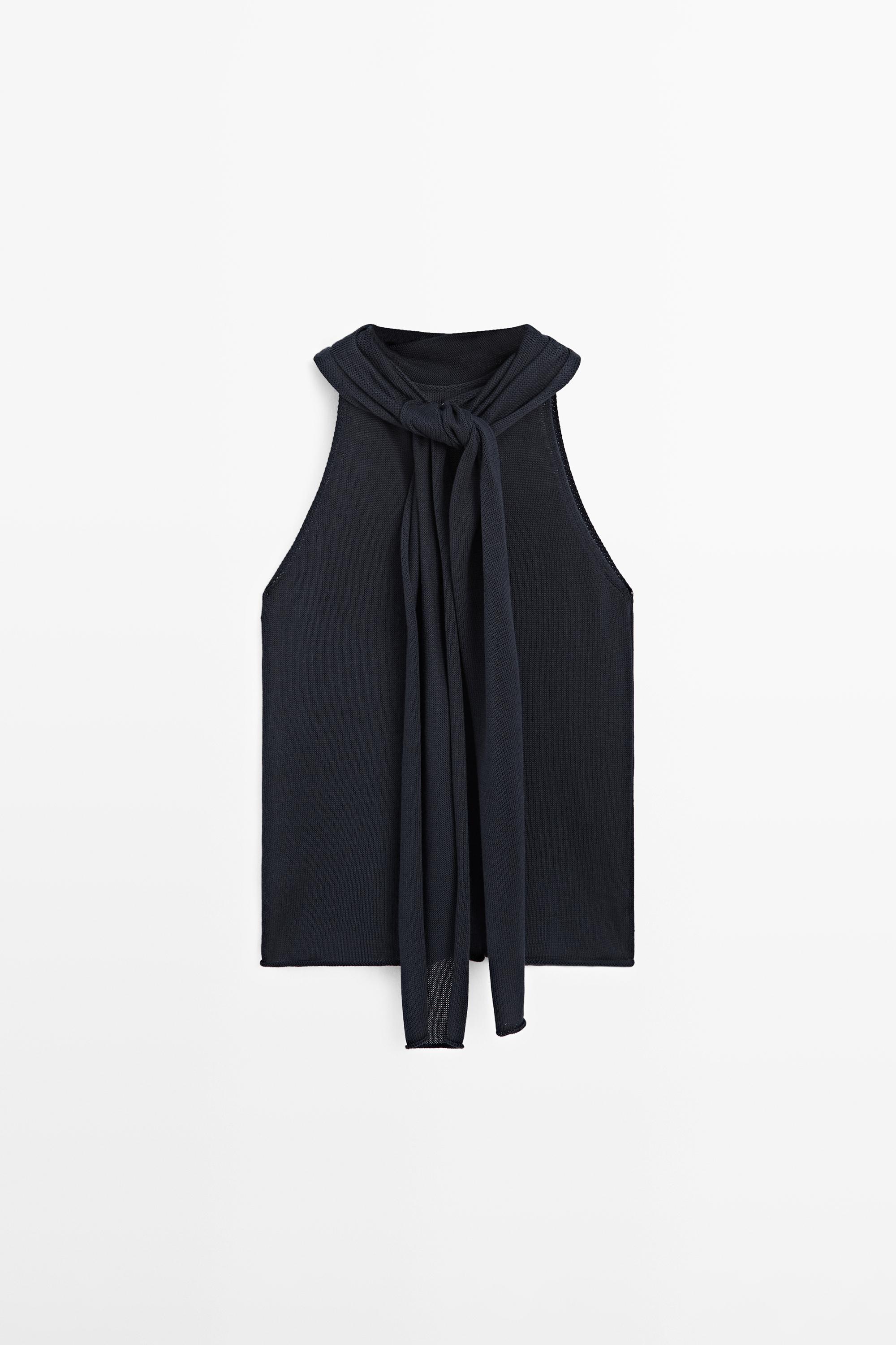 Flowing halter top with tie