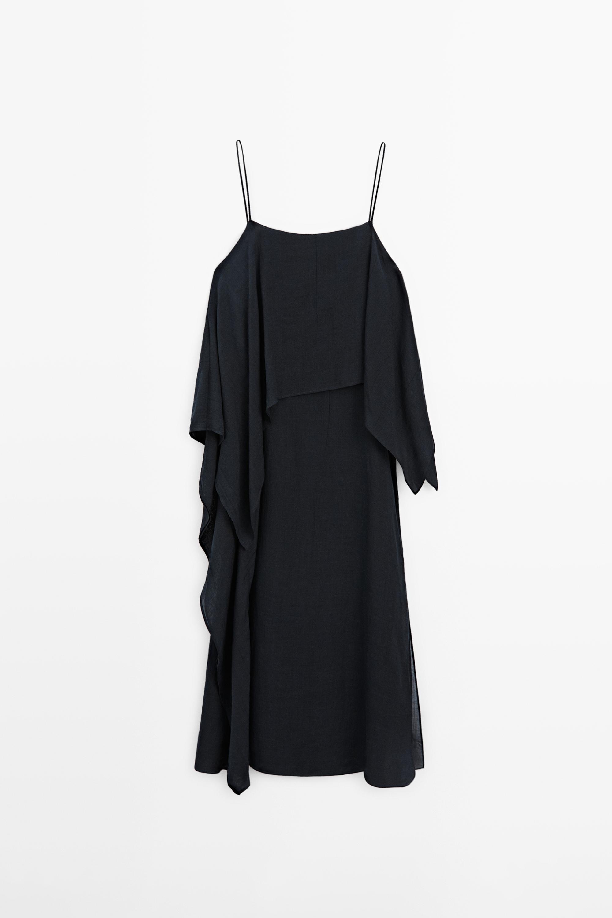 Midi dress with asymmetric ruffle detail — 452