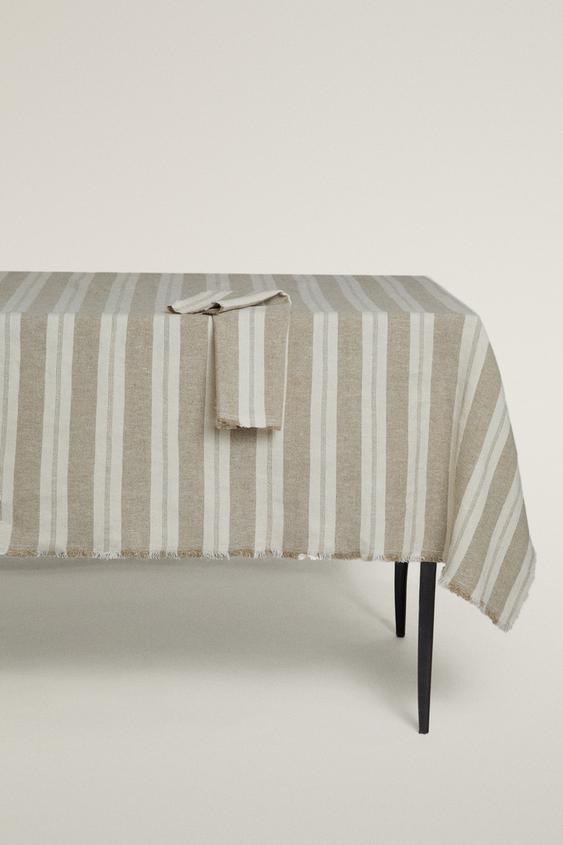 STRIPED HEAVY LINEN TABLECLOTH - Ecru by Zara - Image 0