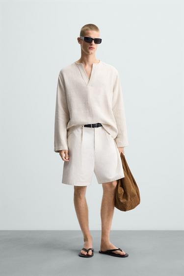 CAMISA POLO ESTRUCTURA MEZCLA LINO - Crudo de Zara - Imagen 0