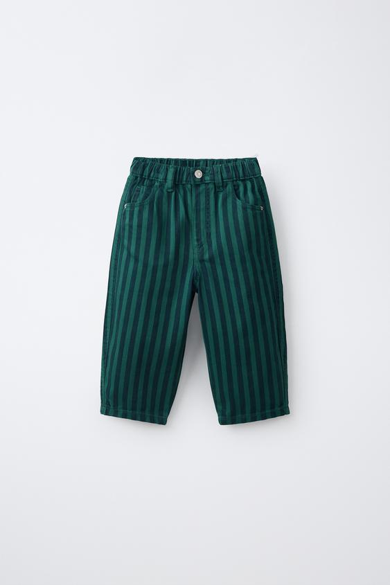 STRIPED TWILL BAGGY TROUSERS - Navy blue by Zara - Image 0