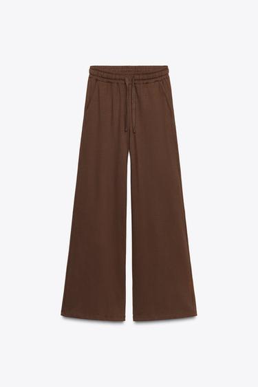 Zara WIDE LEG JOGGER PANTS - Brown
