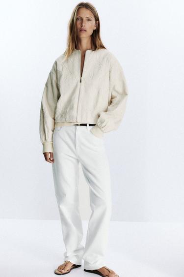BRODERET JAKKE - råhvid fra Zara