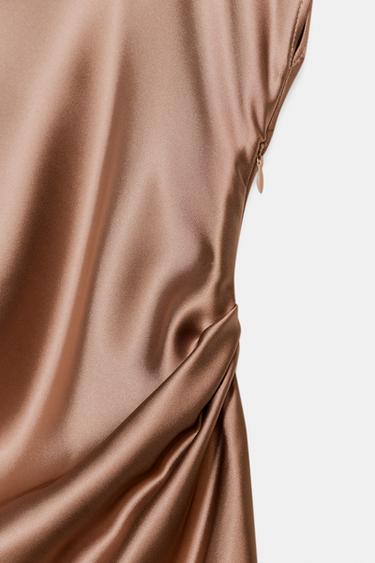 SATIN ASYMMETRIC SLEEVE MIDI DRESS - Mid-camel by Zara - Image 7