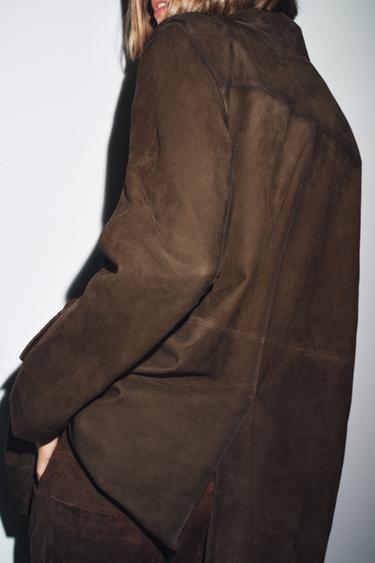 ZW COLLECTION LIMITED EDITION 100% SUEDE LEATHER BLAZER - Chocolate by Zara - Image 2