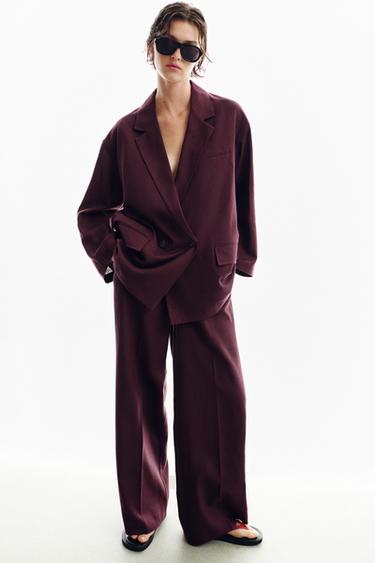 STRAIGHT-LEG LINEN TROUSERS - Aubergine by Zara