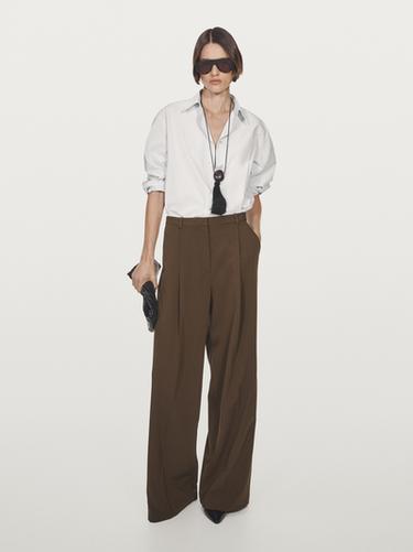 Pantalón de pinzas wide leg - Marrón de Zara