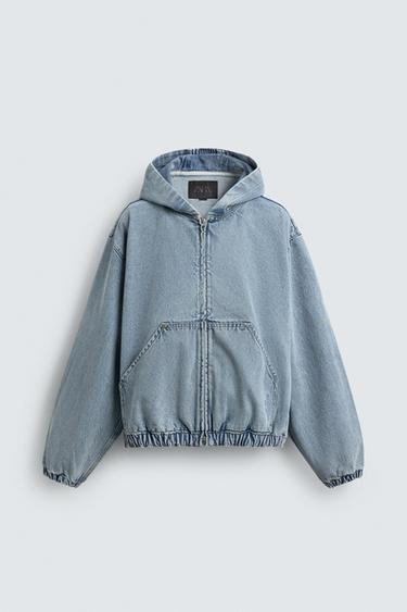 Zara 水洗連帽夾克 - 淡藍色