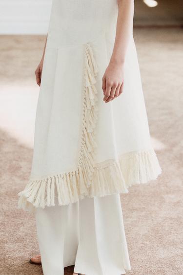 ПЛАТЬЕ ИЗ ЛЬНА С БАХРОМОЙ — ZW COLLECTION — СВЕТЛО-БЕЖЕВЫЙ от Zara