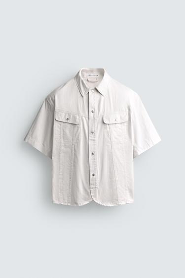 ウォッシュド ボクシーフィット シャツジャケットオフホワイトZaraのウォッシュド ボクシーフィット シャツジャケット - オフホワイト