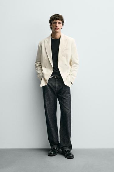 CORDUROY DOUBLE-BREASTED BLAZER - Ecru by Zara