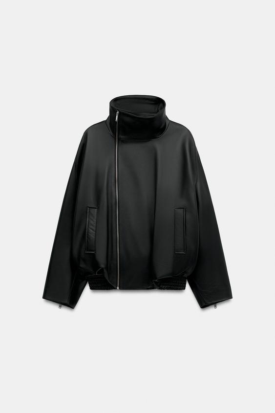 ZW COLLECTION 100% LEATHER ZIP-UP JACKET - Black by Zara - Image 0