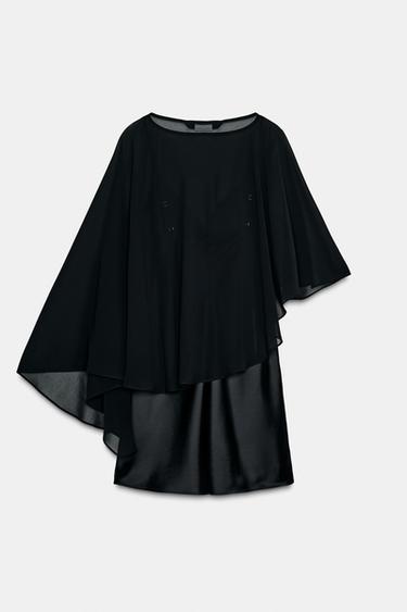 ROBE COURTE SATINÉE CAPE - Noir de Zara - Image 2