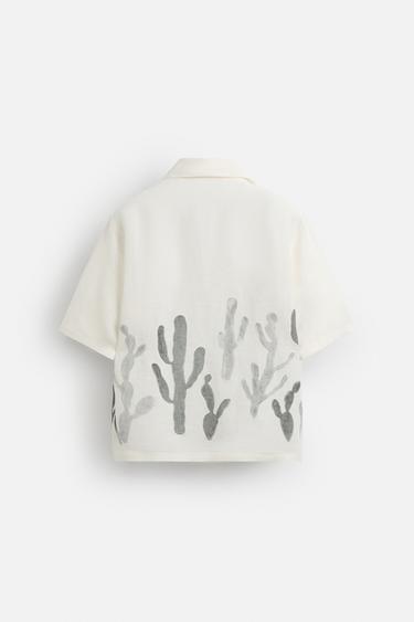 LINEN-VISCOSE CACTUS SHIRT - White by Zara - Image 7