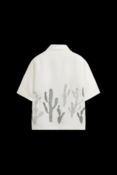 LINEN-VISCOSE CACTUS SHIRT - White by Zara