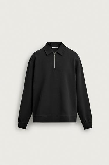 SUDADERA POLO INTERLOCK CREMALLERA - Negro de Zara