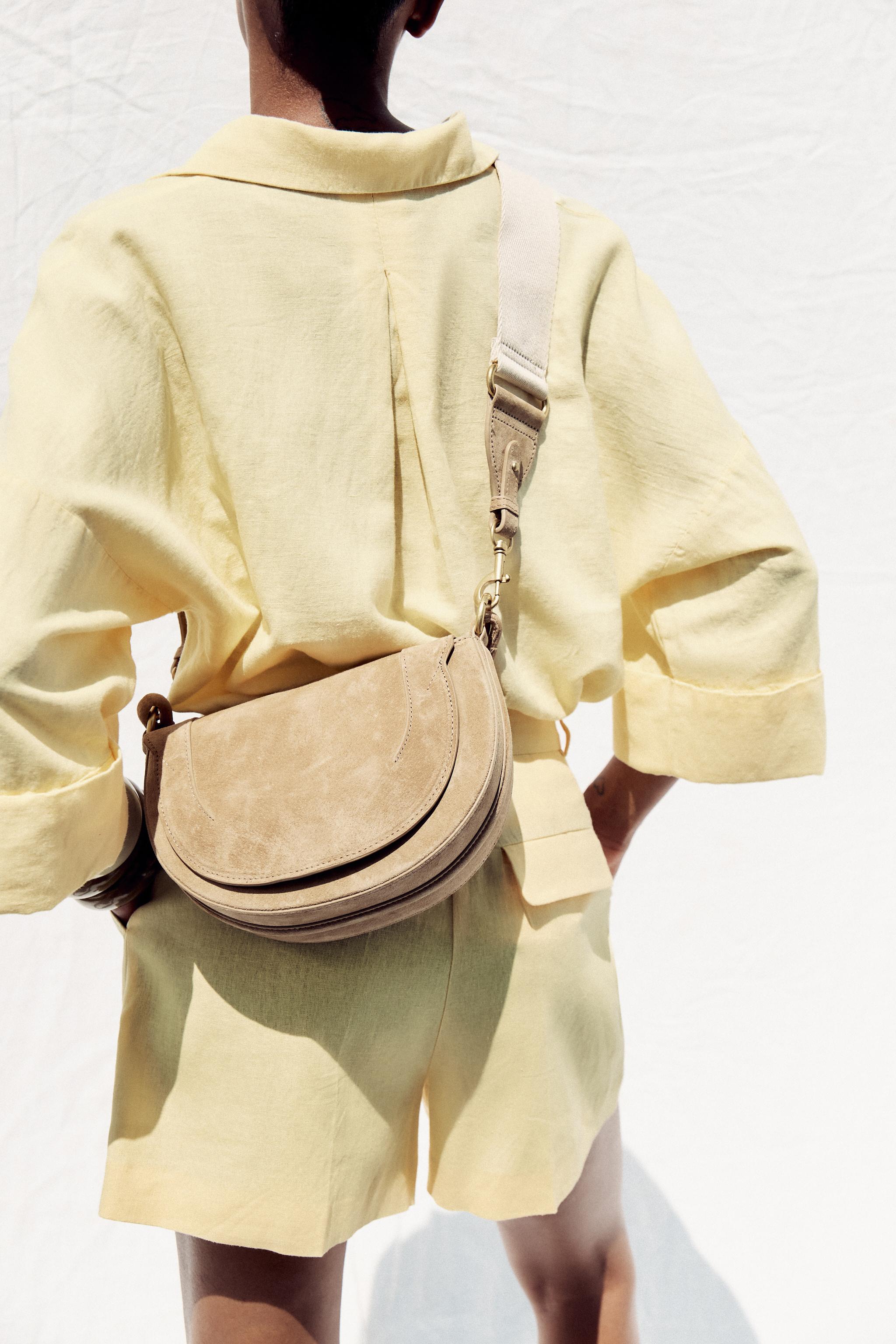 LEATHER DOUBLE STRAP CROSSBODY BAG - SAND/BROWN | ZARA Georgia