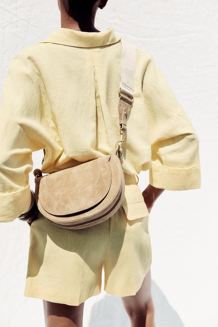 LEATHER SPLIT SUEDE CROSSBODY BAG SAND/BROWN ZARA Georgia