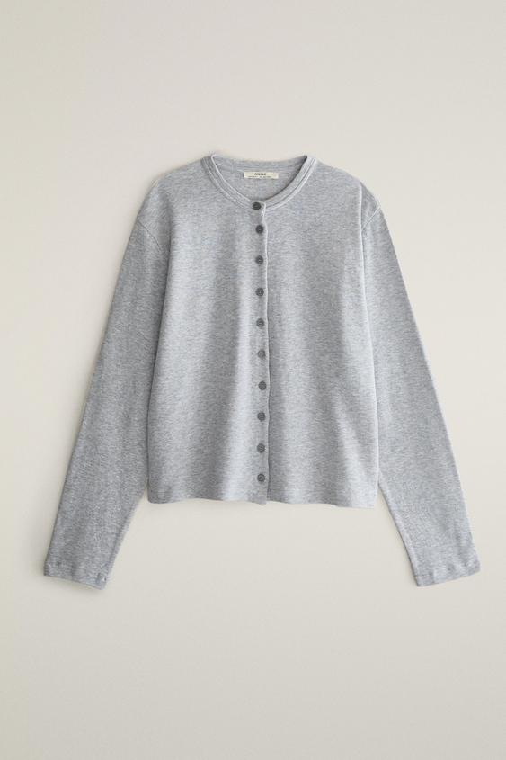 Zara LONG SLEEVE BUTTON T-SHIRT - Gray - Image 0