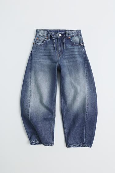BARREL JEANS WITH DRAWSTRING BELT — Mid-blue 1