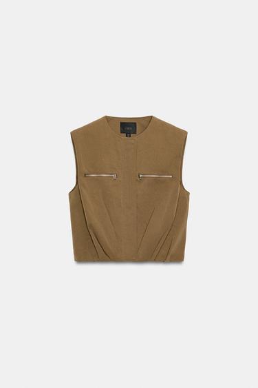 PUFFER GILET WITH ZIPS - Khaki by Zara - Image 7
