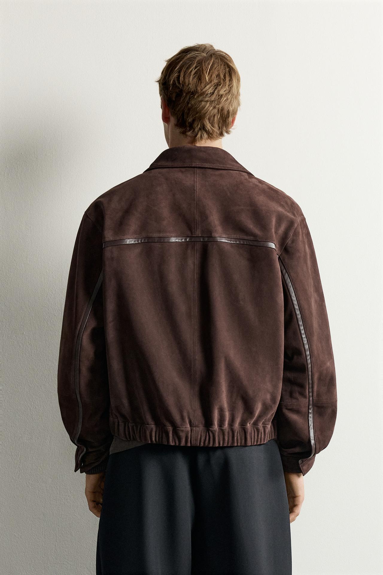 RELAXED FIT SUEDE LEATHER JACKET — Dark brown