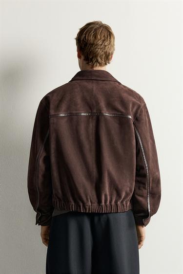 RELAXED FIT SUEDE LEATHER JACKET — Dark brown 2