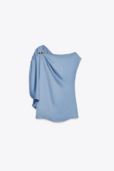 TOP SATINADO CON HERRAJE - Azul / Gris de Zara