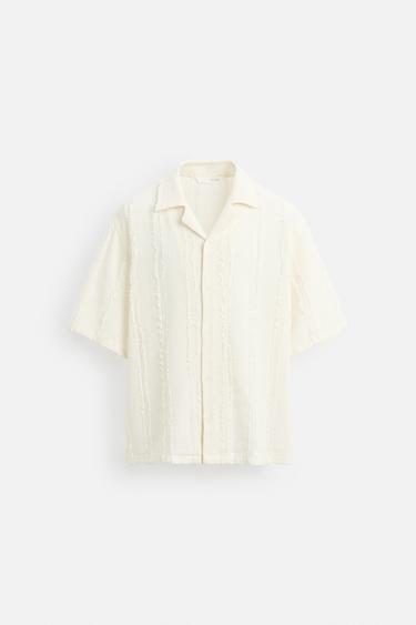 JACQUARD SHIRT WITH FRAYED DETAIL - Light ecru by Zara