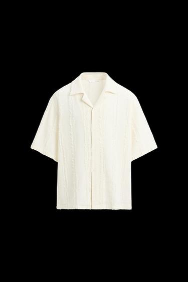 JACQUARD SHIRT WITH FRAYED DETAIL - Light ecru by Zara - Image 0